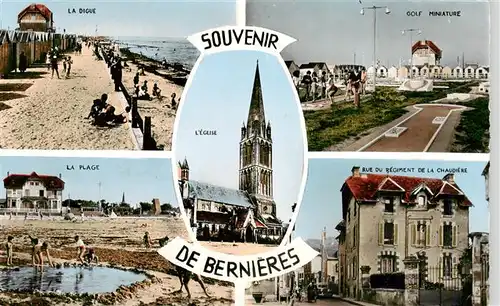 AK / Ansichtskarte  Bernieres_-sur-Mer_14_Calvados La Digue Golf Miniature La Plage Eglise Rue du Regiment de la Chaudiere