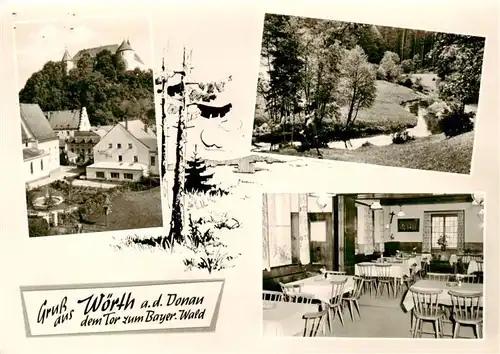 AK / Ansichtskarte  Woerth_Donau Gasthof Metzgerei Butz Gaststube Panorama