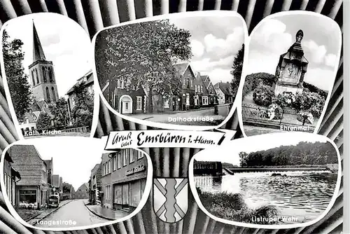 AK / Ansichtskarte  Emsbueren Kath Kirche Dalhockstrasse Ehrenmal Langestrasse Listruper Wehr