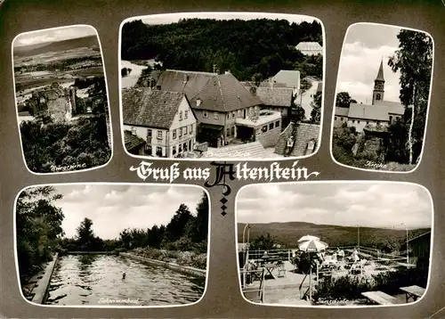 AK / Ansichtskarte  Altenstein_Hassberge Burgruine Gasthaus Pension Kolb Schwimmbad Tanzdiele Kirche 