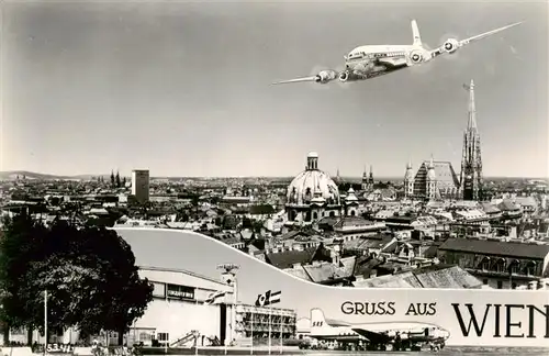 AK / Ansichtskarte  Wien_AT Stadtpanorama Flugplatz Passagierflugzeug