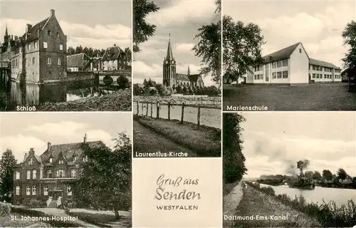 AK / Ansichtskarte  Senden_Westfalen Schloss Laurentius-Kirche Schule Dortmund-Ems-Kanal St. Johannes-Hospital