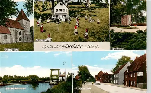 AK / Ansichtskarte  Flaesheim Stiftskirche Gartenmotiv Zwerge Ehrenmal Schleuse Hauptstrasse