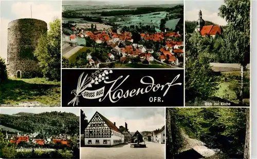 AK / Ansichtskarte  Kasendorf_Oberfranken Luftaufnahme Kirche Turm Zentrum Hotel Gasthof Goldener Anker Friesenquelle