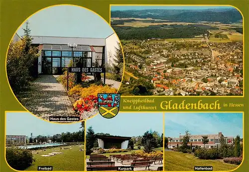 AK / Ansichtskarte 73952722 Gladenbach Haus des Gastes Fliegeraufnahme Freibad Kurpark Hallenbad