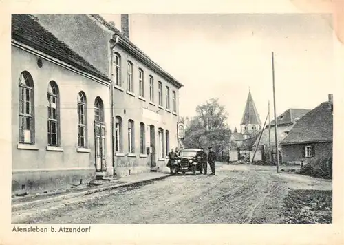 AK / Ansichtskarte  Atensleben_Athensleben_Stassfurt Gaststaette Hauptstrasse Blick zur Kirche Kupfertiefdruck