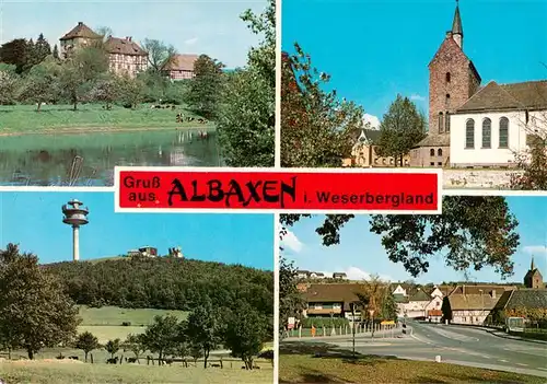 AK / Ansichtskarte 73952825 Albaxen Weserpartie Kirche Fernsehturm Ortspartie
