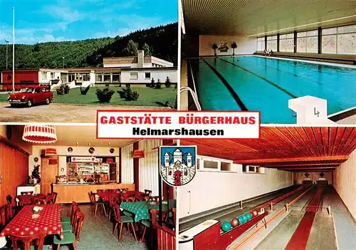 AK / Ansichtskarte 73952832 Helmarshausen Gaststaette Buergerhaus Hallenbad Gaststube Kegelbahn