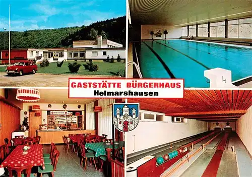 AK / Ansichtskarte  Helmarshausen Gaststaette Buergerhaus Hallenbad Gaststube Kegelbahn