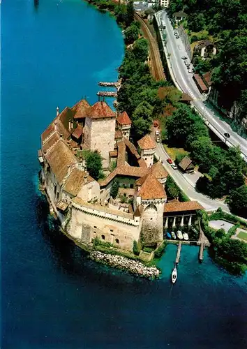 AK / Ansichtskarte  Montreux__VD Le Chateau de Chillon Vue aerienne
