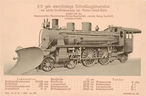 AK / Ansichtskarte 73953005 Lokomotive_Eisenbahn_Railway 2/85 gek.Viercylindrige Schnellzug Hannover
