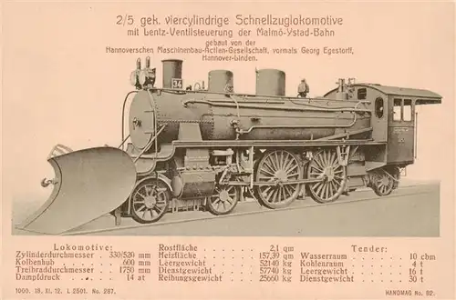 AK / Ansichtskarte  Lokomotive_Eisenbahn_Railway 2/85 gek.Viercylindrige Schnellzug Hannover