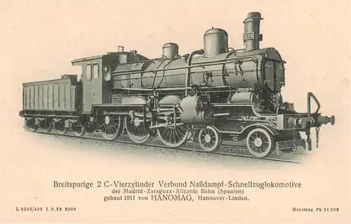 AK / Ansichtskarte 73953011 Lokomotive_Eisenbahn_Railway 2C Vierzylinder Verbund Nassdampf-Schnellzug HANOMAG