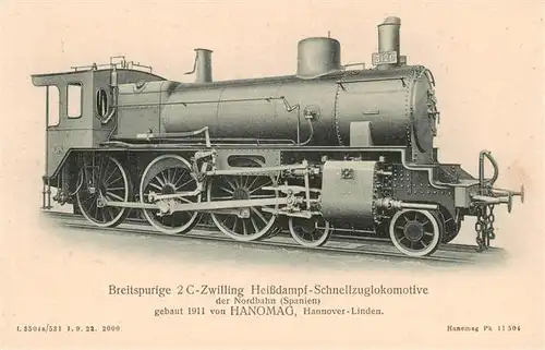 AK / Ansichtskarte 73953012 Lokomotive_Eisenbahn_Railway 2C Zwilling Heissdampf-Schnellzug HANOMAG Hannover