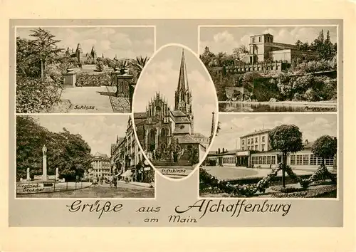 AK / Ansichtskarte 73953044 Aschaffenburg_Main Schloss Stiftskirche Hauptbahnhof Siegfried-Denkmal