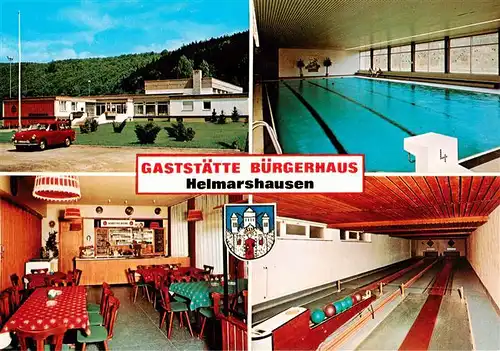 AK / Ansichtskarte 73953123 Helmarshausen Gaststaette Buergerhaus Hallenbad Gaststube Kegelbahn