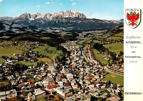 AK / Ansichtskarte 73953143 Kitzbuehel_Tirol_AT Fliegeraufnahme mit Kaisergebirge