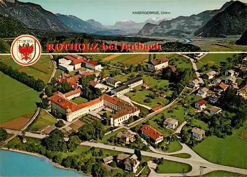 AK / Ansichtskarte 73953206 Rotholz_Tirol Fliegeraufnahme mit Schloss und Kaisergebirge