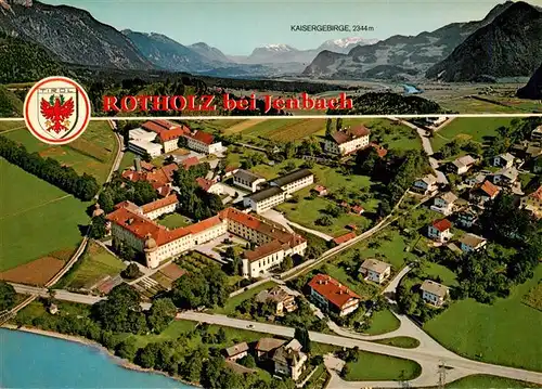 AK / Ansichtskarte  Rotholz_Tirol Fliegeraufnahme mit Schloss und Kaisergebirge