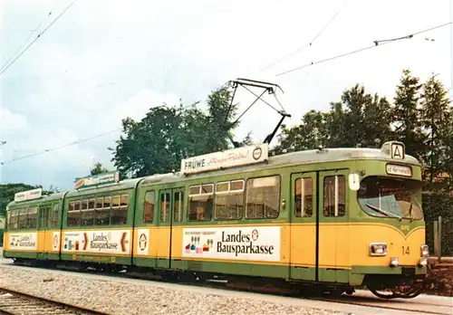 AK / Ansichtskarte  Strassenbahn_Tramway-- Karlsruhe 8-achsiger Gelenktriebwagen Albtalbahnhof 