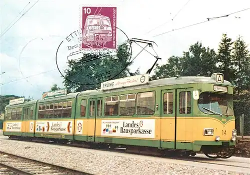 AK / Ansichtskarte 73953352 Strassenbahn_Tramway-- Karlsruhe 8-achsiger Gelenktriebwagen Albtalbahnhof