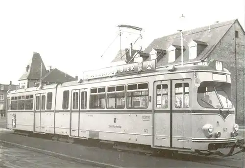 AK / Ansichtskarte  Strassenbahn_Tramway-- Karlsruhe 6-achsiger Gelenktriebwagen 