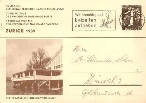 AK / Ansichtskarte  Landesausstellung_Zuerich_1939 Seeterrasse Kueechliwirtschaft Weihnachtspost 