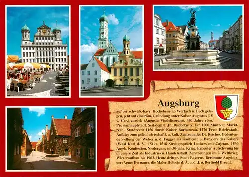 AK / Ansichtskarte 73953380 Chronik-AK Augsburg Rathaus St.Ulrich und Afra Herkulesbrunnen Fuggerei