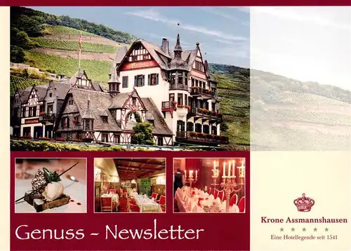 AK / Ansichtskarte 73953464 AssMANNSHAUSEN_Rhein Hotel Krone Gastraeume Genuss Newsletter