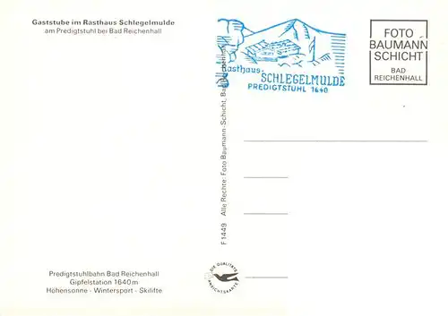 AK / Ansichtskarte 73953551 Predigtstuhl_Bad_Reichenhall Gaststube im Rasthaus Schlegelmulde