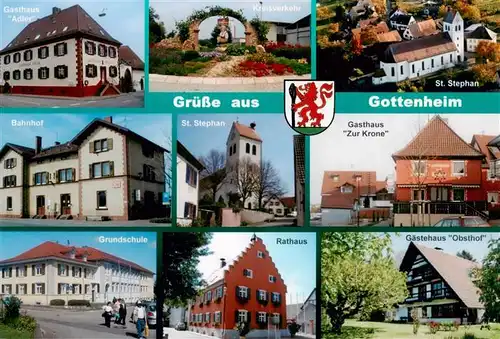 AK / Ansichtskarte  Gottenheim Gasthaus Kreisverkehr Kirche Bahnhof Grundschule Rathaus Gaestehaus Obsthof