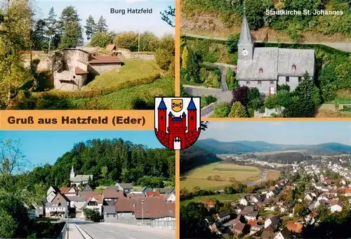 AK / Ansichtskarte  Hatzfeld_Eder Burg Stadtkirche St. Johannes Hauptstrasse Panorama