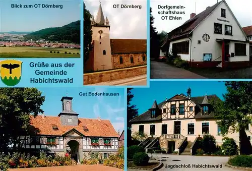 AK / Ansichtskarte 73953652 Habichtswald Panorama OT Doernberg Kirche Dorfgemeinschaftshaus OT Ehlen Gut Bodenhausen Jagdschloss