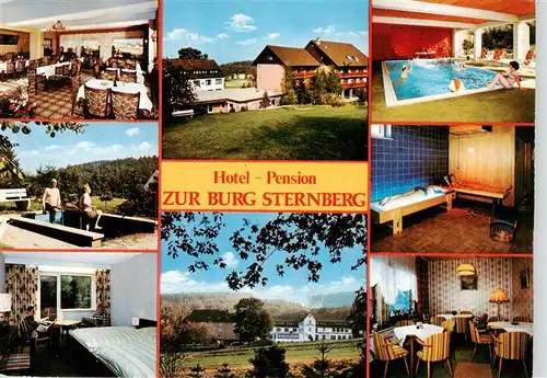 AK / Ansichtskarte 73953843 Extertal_Lippe Hotel Pension Zur Burg Sternberg Gastraeume Zimmer Hallenbad Wassertreten