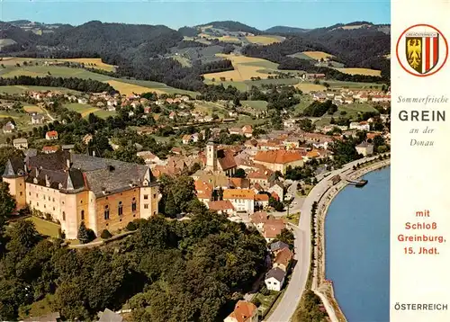 AK / Ansichtskarte  Grein_Donau_Oberoesterreich_AT Fliegeraufnahme mit Schloss Greinburg