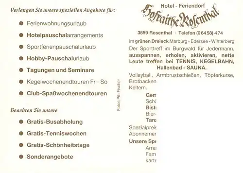 AK / Ansichtskarte  Rosenthal_Hessen Clubhotel Feriendorf Hofraithe Rosenthal Gastraeume Terrasse Sauna Hallenbad