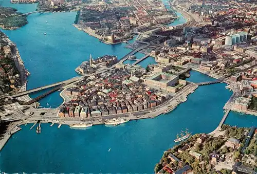 AK / Ansichtskarte 73954262 Stockholm__Sweden The city on the water Old Town aerial view