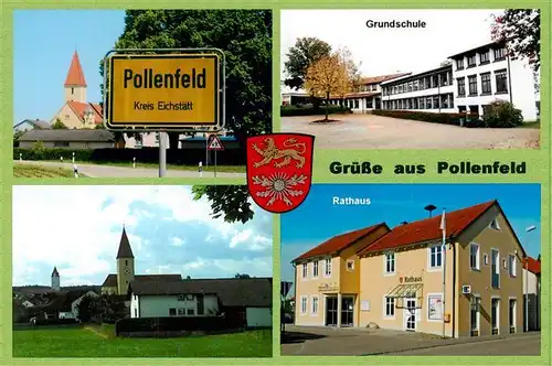 AK / Ansichtskarte 73954399 Pollenfeld Kirche Ortsschild Rathaus Grundschule