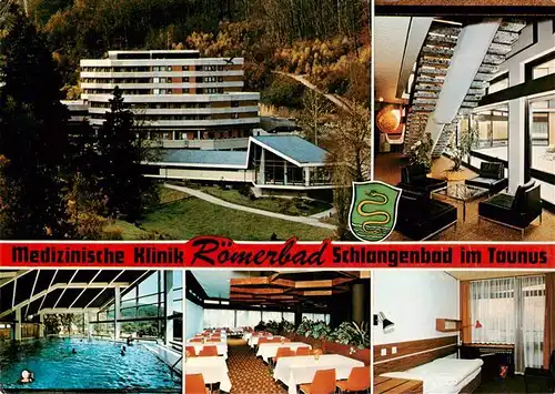 AK / Ansichtskarte 73954439 Schlangenbad_Taunus Med Klinik Roemerbad Gastraum Hallenbad Zimmer