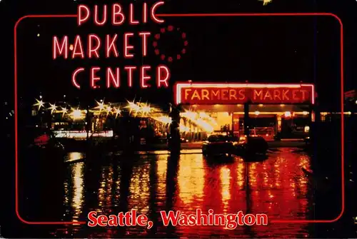 AK / Ansichtskarte  Seattle_Washington_USA Public Market Center at Night