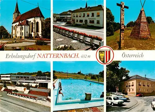 AK / Ansichtskarte 73954475 Natternbach Pfarrkirche Gemeindehaus Indianerspielplatz Schule Freischwimmbad Gasthof zur Linde