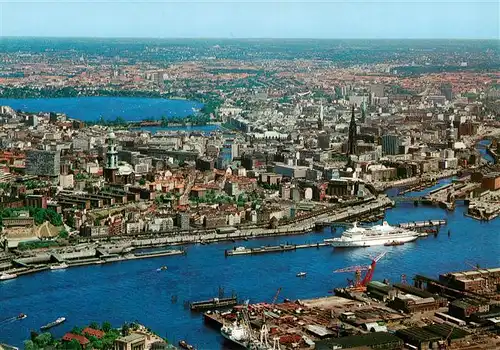 AK / Ansichtskarte  Hamburg Panorama vom Hafen Richtung Stadt Fliegeraufnahme