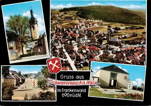 AK / Ansichtskarte 73954570 Schwarzenbach_am_Wald Kirche Fliegeraufnahme Ortspartie Bank