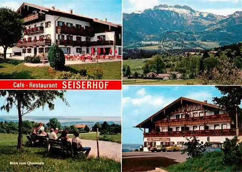 AK / Ansichtskarte 73954652 Bernau_Chiemsee Café Restaurant Seiserhof Blick zum Chiemsee Chiemgauer Alpen