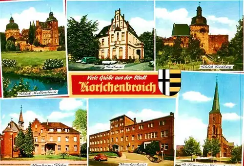 AK / Ansichtskarte 73954683 Korschenbroich Schloss Myllendonk Rathaus Schloss Liedberg Altenheim Krankenhaus Kirche