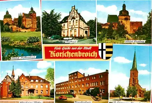 AK / Ansichtskarte  Korschenbroich Schloss Myllendonk Rathaus Schloss Liedberg Altenheim Krankenhaus Kirche