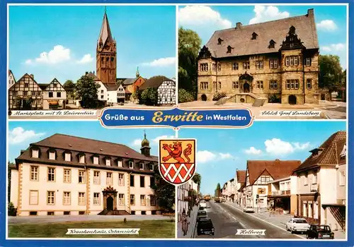 AK / Ansichtskarte 73954751 Erwitte Marktplatz Kirche Schloss Graf Landsberg Krankenhaus Hellweg