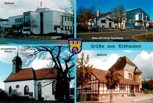 AK / Ansichtskarte 73954752 Erzhausen__Hessen Rathaus Sportheim Kirche Bahnhof