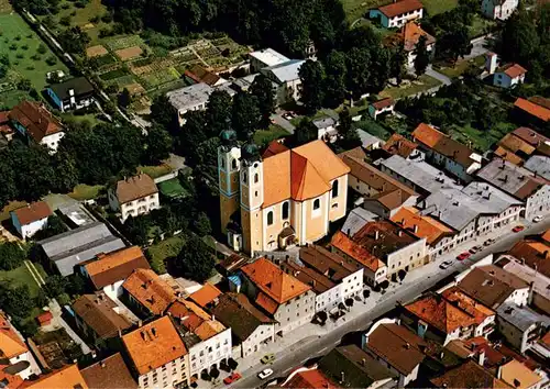 AK / Ansichtskarte  Obernzell_Donau Pfarrkirche Maria Himmelfahrt Fliegeraufnahme