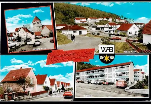 AK / Ansichtskarte 73954930 Weisenheim_Berg Kirchpartie Ortsmotiv Waldstrasse Schule